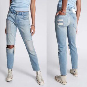 New! One teaspoon Blue Truckers Mid Waist Straight Leg Denim Jeans 37694